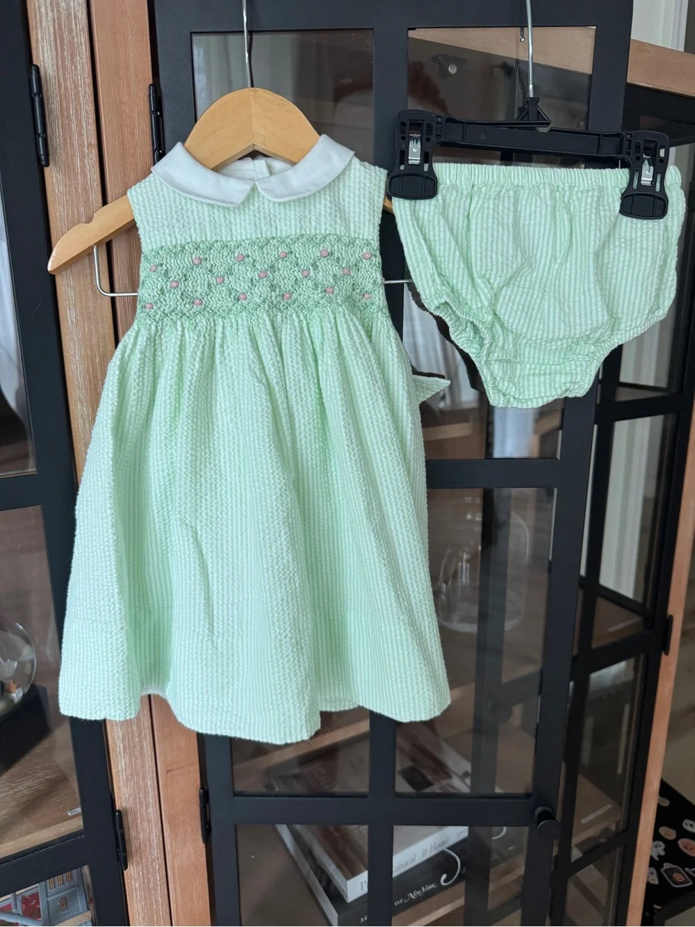 Ralph Lauren smocked dress bloomers set peter pan collar embroidered seersucker